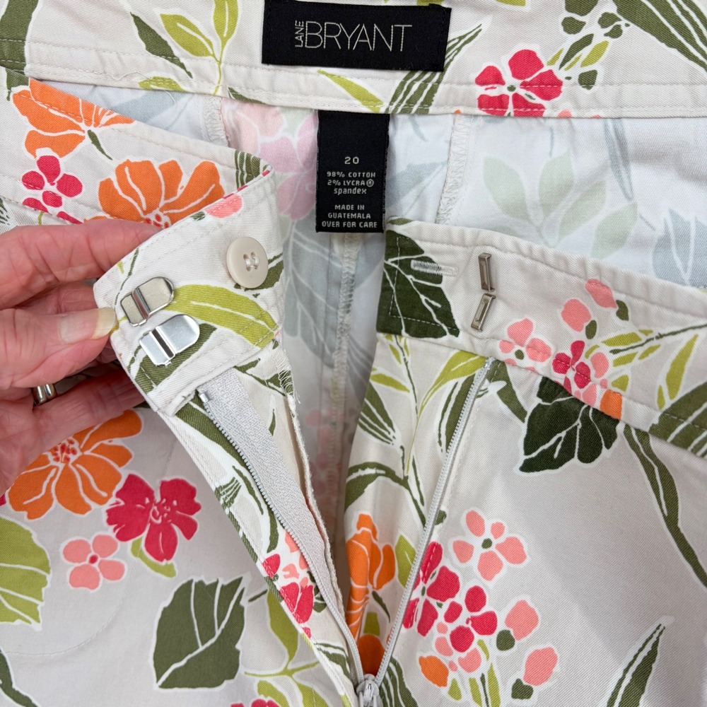 Lane Bryant Garden Floral Skirt Women 20 Orange Tropical Stretch Knee Length - Picture 7 of 11